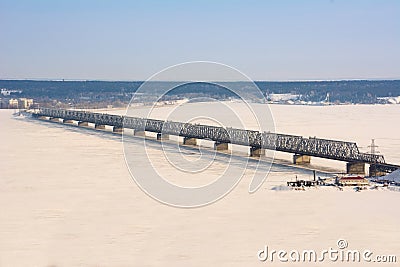 The Imperial Bridge across the Volga in Ulyanovsk. Winter Stock Photo