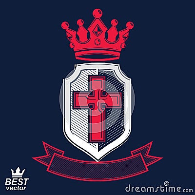 Imperial insignia, vector royal shield with decorative ribbon Vector Illustration