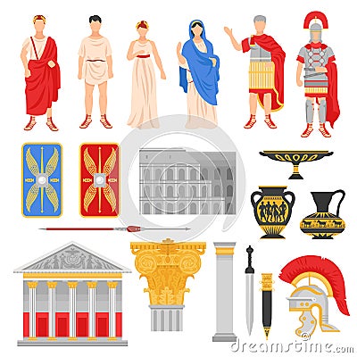 Imperial Rome Icons Set Vector Illustration