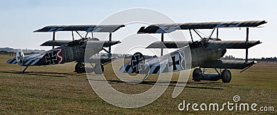 Imperial War Museum. Duxford, Cambridgeshire, UK. 2019 Battle of Britain air show. Fokker DR1 triplane. Editorial Stock Photo
