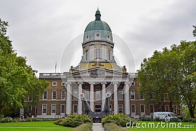 The Imperial War Museum Facade with Naval Cannons in London, England Stock Photo