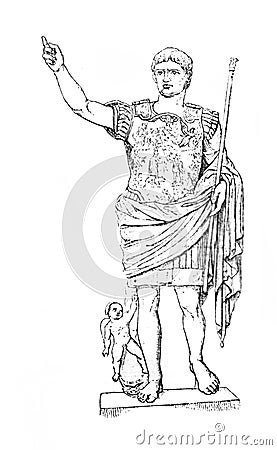 Imperor Augustus in the old book Meyers Lexicon, vol. 2, 1897, Leipzig Stock Photo