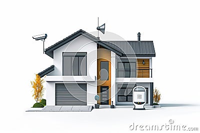 Implement an advanced alarm system for public safety, integrating secure scenario automation, modern surveillance cameras, artific Cartoon Illustration