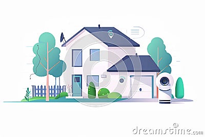 Implement advanced technology in industrial operations for surveillance management and temperature control using automated home li Cartoon Illustration