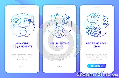 Implement CIAM strategy blue gradient onboarding mobile app screen Vector Illustration