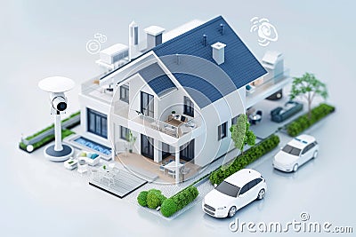 Implement a high-resolution alarm system in your networked home, monitoring with wireless cameras for seamless observation and rec Cartoon Illustration