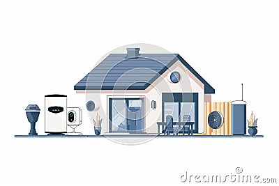 Implement intelligent home security with CCTV, integrating a monitored observer and theft deterrent graphics for secure, guarded p Cartoon Illustration