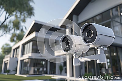 Implement surveillance cameras in home environments to record digital communication securely and safeguard operations. Cartoon Illustration