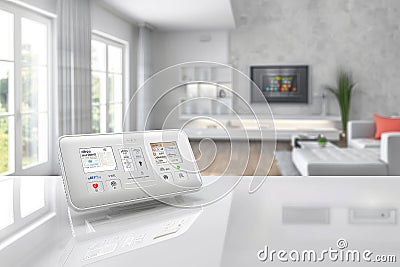 Implement a watchful camera solution for home media access, featuring a safeguarded security system with remote access, technical Cartoon Illustration