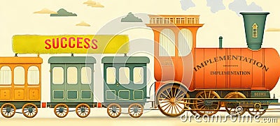 Implementation as a power horse that pulls Success. A metaphor showing the strength of Implementation that plays a pivo Stock Photo