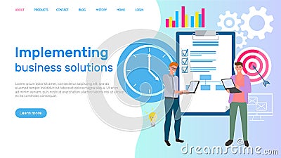Implementing business solution website. Plan for development, strategy, teamwork with laptops Stock Photo