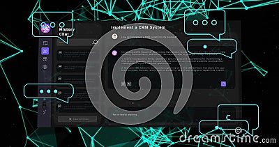 Implementing CRM system, AI interface displaying chat history and conversation bubbles on screen Stock Photo