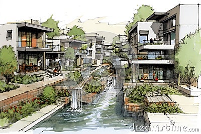 Implementing Urban Development: A Visionary Sketch. Generative Ai Stock Photo