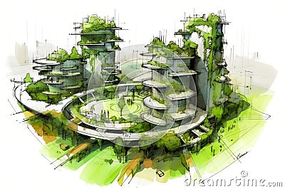 Implementing Urban Development: A Visionary Sketch. Generative Ai Stock Photo