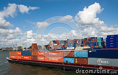 Import export containers on cargo ship. Rotterdam, Netherlands Editorial Stock Photo