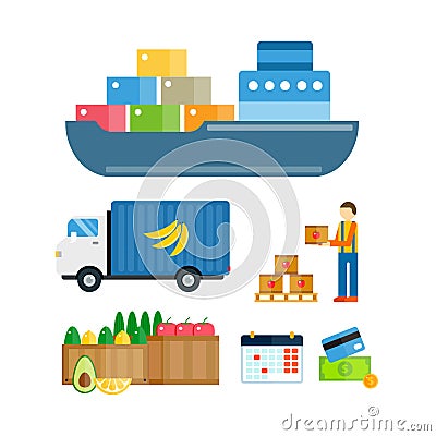 Import export fruits vector illustration. Vector Illustration