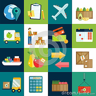 Import export fruits and vegetables delivery Vector Illustration