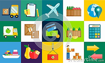 Import export fruits and vegetables delivery Vector Illustration