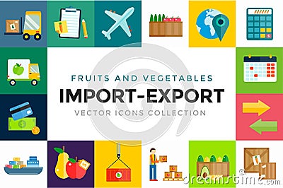 Import export fruits and vegetables delivery Vector Illustration