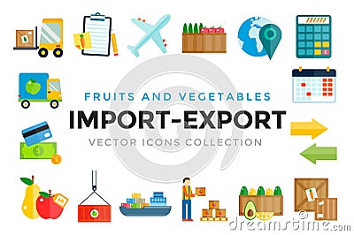 Import export fruits and vegetables delivery Vector Illustration