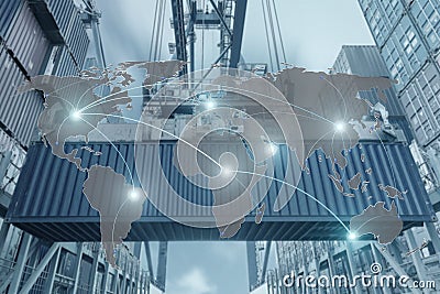 Import, Export, Logistics concept - Map global partner connection of Container Cargo freight ship for Logistic Import Export back Stock Photo