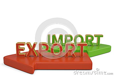 Import export words on arrow 3D illustration. Cartoon Illustration