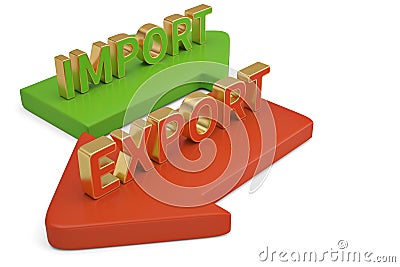 Import export words on arrow 3D illustration. Cartoon Illustration