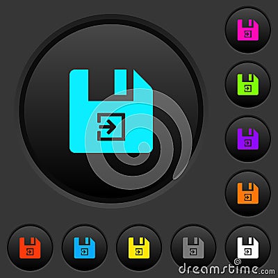 Import file dark push buttons with color icons Stock Photo