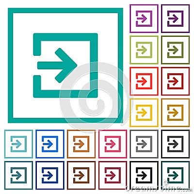 Import with inside arrow flat color icons with quadrant frames Stock Photo