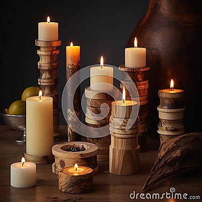 The Importance of Woodturning in Creating Functional and Decorative Wooden Candle Holders Stock Photo