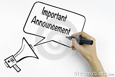 Important announcement. Megaphone and text Stock Photo