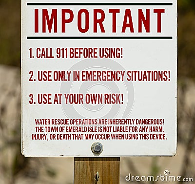 Important beach water rescue sign Stock Photo