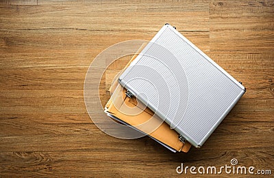 Important document paper in safety box metal on wood table.Business management.security concepts Stock Photo