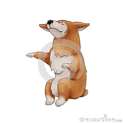 Corgi dog leads with closed eyes. redhead business puppy isolated on white background Cartoon Illustration