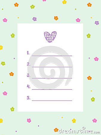 Important things note template. Printable Vector Illustration