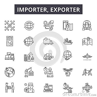 Importer exporter line icons for web and mobile design. Editable stroke signs. Importer exporter outline concept Vector Illustration