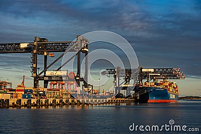 Importing and exporting, container ship at Australian port Editorial Stock Photo