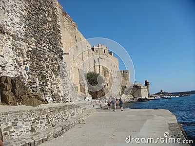 Imposing ancient boundaries of Collioure in the oriental pyrennes in France. Editorial Stock Photo