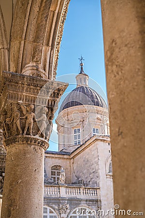 Imposing Church tower dome in Dubrovnik Stock Photo