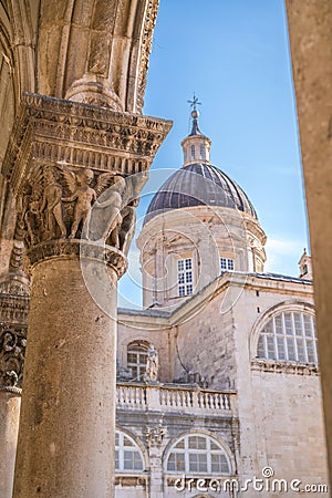 Imposing Church tower dome in Dubrovnik Stock Photo