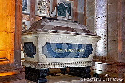Imposing coffin of Pedro Alvares Cabral inside the National Pantheon in Lisbon Editorial Stock Photo