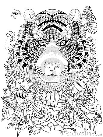 Imposing tiger adult coloring page Vector Illustration