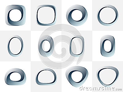 Impossible circle shapes. Collection of optical illusions Mobius circle, oval, square, rectangle and other objects. Endless Vector Illustration