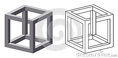 Impossible cube optical illusion Vector Illustration