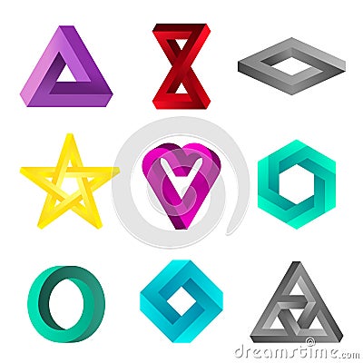 Impossible signs set. Colorful gradient infinite shapes. Vector Illustration