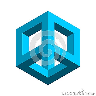 Impossible rhombus figure. 3D geometric object. Blue penrose Esher shape. Vector Illustration