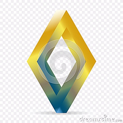Impossible shape, grey rhombus, abstract vector objects Cartoon Illustration