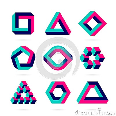 Impossible shapes, optical illusion objects Vector Illustration