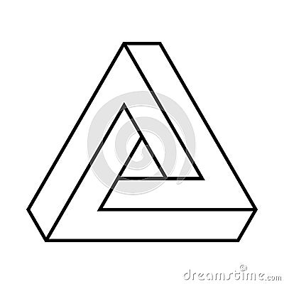 Impossible triangle. Penrose optical illusion. Linear endless triangular shape. Vector Illustration