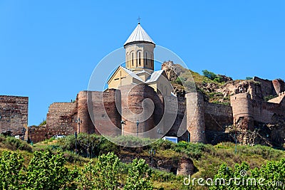 Impregnable ancient fortress Narikala and church of St. Nicholas in Tbilisi, Georgia Stock Photo